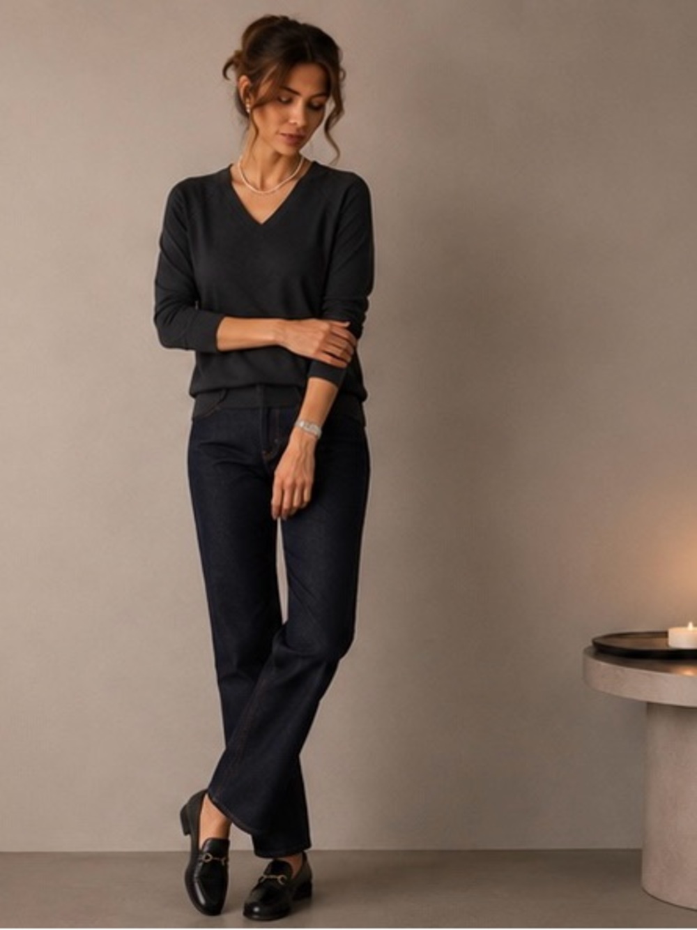 Marlowe Black Cashmere & Silk  V-Neck short Sleeve Sweater